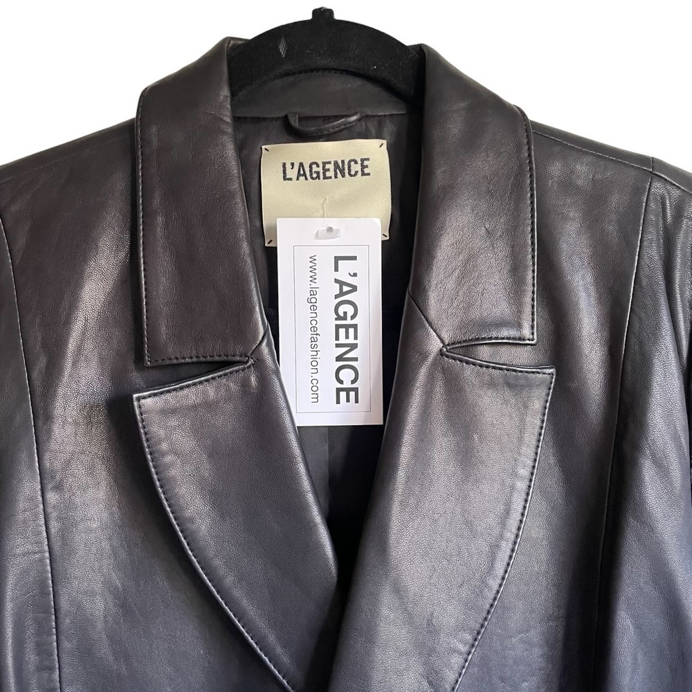 L’AGENCE Lamb Leather Double Breasted Blazer Size 8 NWT - Picture 3 of 16